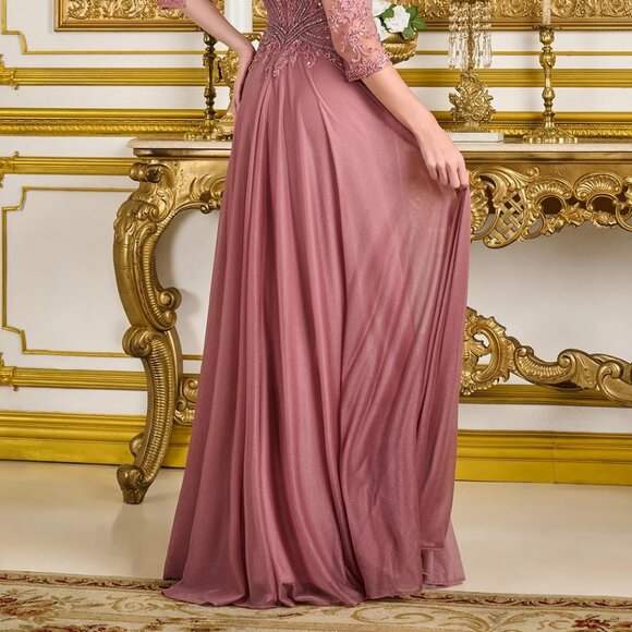 New Olive Beads Embellished A-Line Maxi Mesh Mother Of Bride Dress GL3787 - Picture 14 of 14